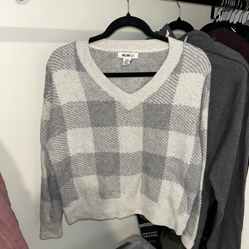 William Rast Gray Plaid V-Neck Sweater